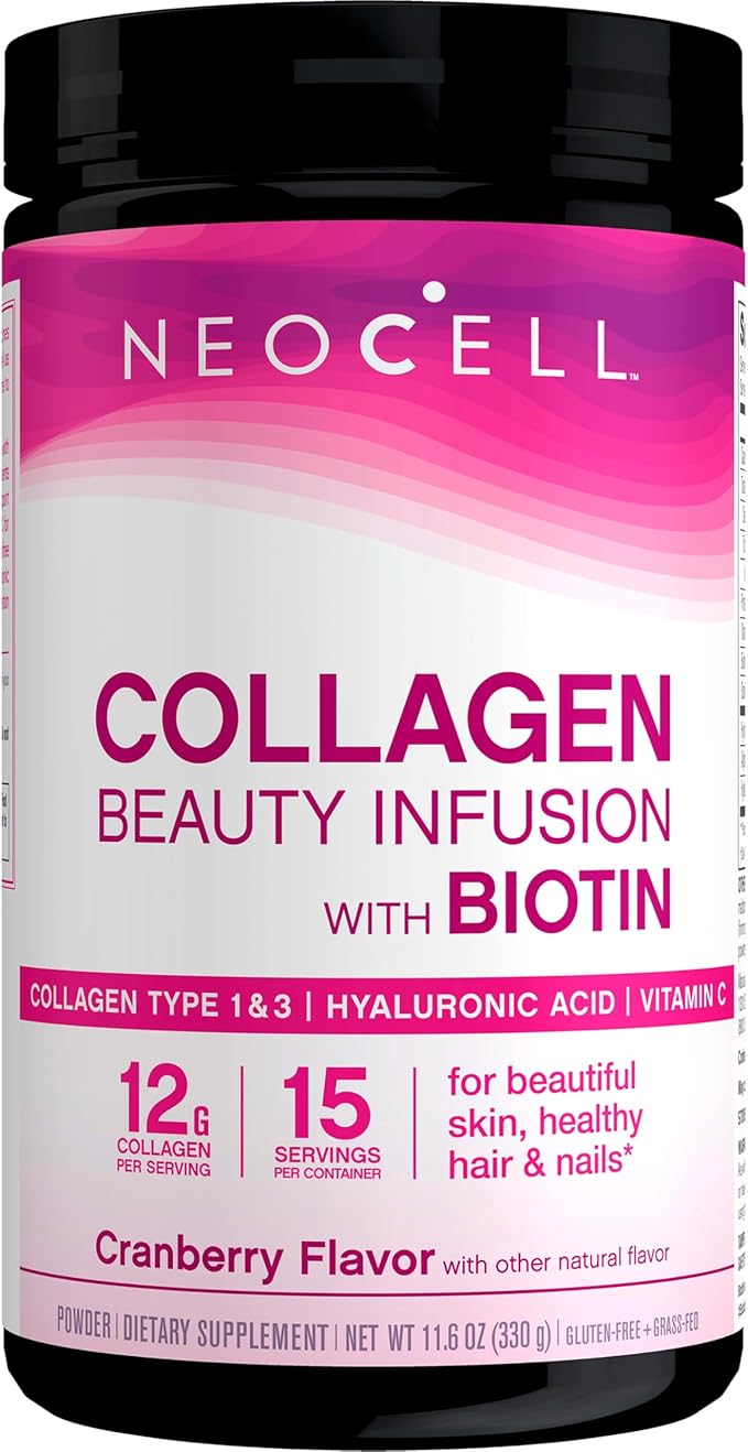 NeoCell Collagen Beauty Infusion With Biotin, Collagen Supplement for Healthy Skin, Hair and Nails, Includes Antioxidants, Cranberry Flavor, Powder, 11.6 Oz, 1 Canister