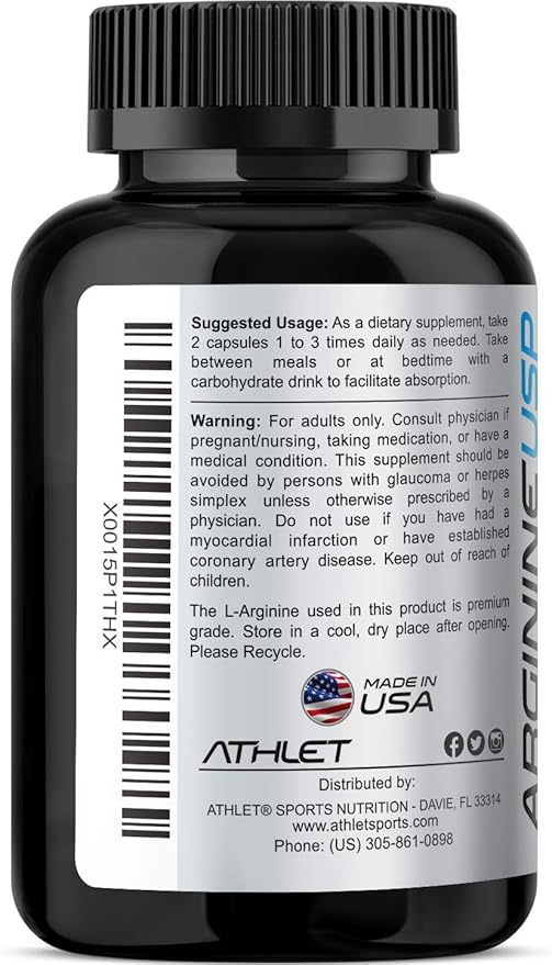 L-Arginine 1000 mg 240 Caps - Supports High Potency Nitric Oxide Levels Blood Flow Improve Energy Endurance for Men and Women