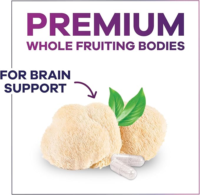 Lions Mane Supplement Capsules 10,000mg, Premium Lion’s Mane Mushroom Capsules Supplement for Memory and Focus Support, Brain, Immune Health Support, Vegan Non-GMO Mushroom Powder Extract - 60 Count