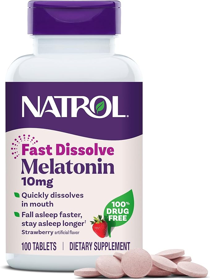 Natrol Fast Dissolve Melatonin 10mg Tablets - Strawberry Flavor, 100 Count, Sleep Support Melatonin Tablets for Adults, 100-Day Supply