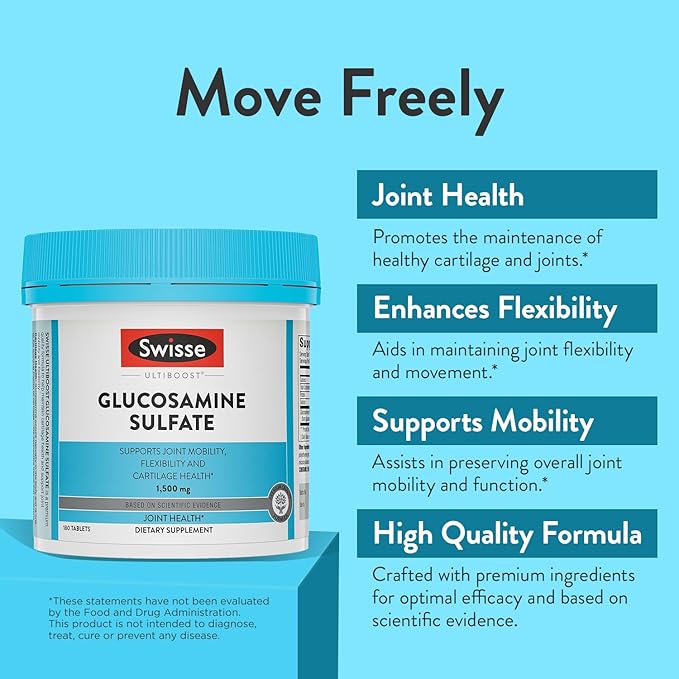 Swisse Glucosamine Sulfate Joint Support Supplement for Mobility and Flexibility Health | Women and Men | Glucosamina 1500mg | 180 Tablets| 6 Months Supply