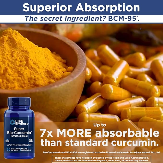 Life Extension Super Bio-Curcumin Turmeric Extract 400mg, 90 Veg Caps - Vegetarian Capsules - Non-GMO - Highly Absorbable