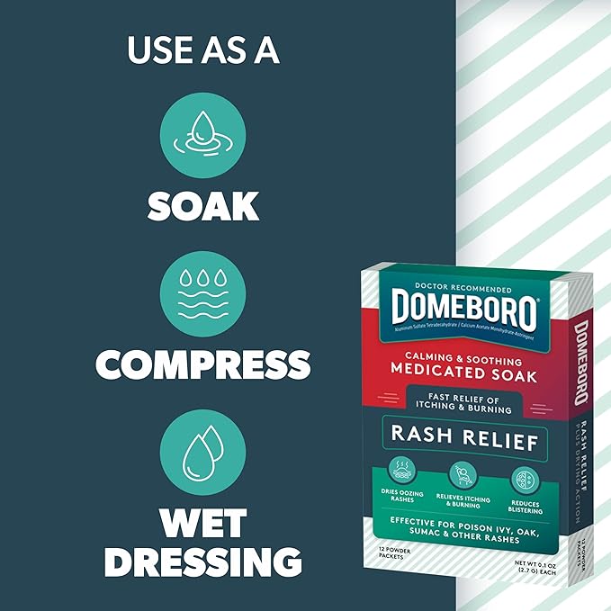 Domeboro Medicated Soak Rash Relief (Burow’s Solution), 12 Count (Pack of 1) - Packaging May Vary