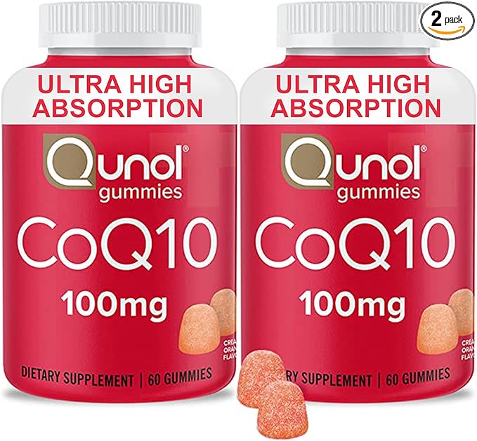 Qunol CoQ10 Gummies, CoQ10 100mg, Delicious Gummy Supplements, Helps Support Heart Health, Vegan, Gluten Free, Ultra High Absorption, 2 Month Supply (60 Count, Pack of 2)