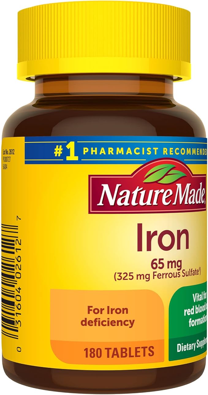 Nature Made Iron 65 mg (325 mg Ferrous Sulfate) Tablets, Dietary Supplement for Red Blood Cell Support, 180 Tablets, 180 Day Supply (Pack of 2)