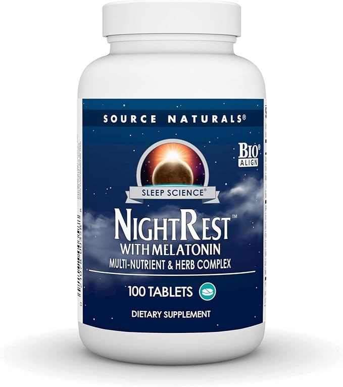 Source Naturals Sleep Science NightRest with Melatonin - BioAligned MultiNutrient & Herb Complex, for Rest & Relaxation Support* - 100 Tablets