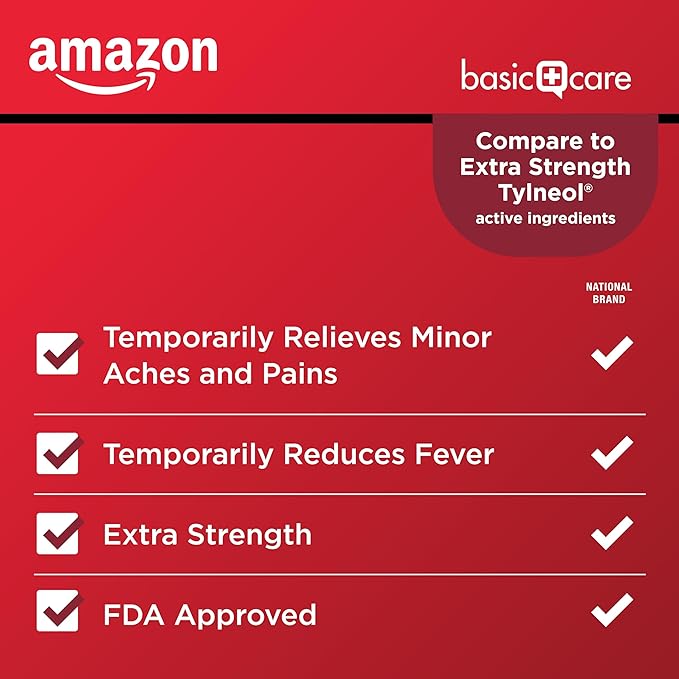 Amazon Basic Care Extra Strength Pain Relief, Acetaminophen Caplets, 500 mg, Pain Reliever/Fever Reducer, 500 Count (Packaging may vary)