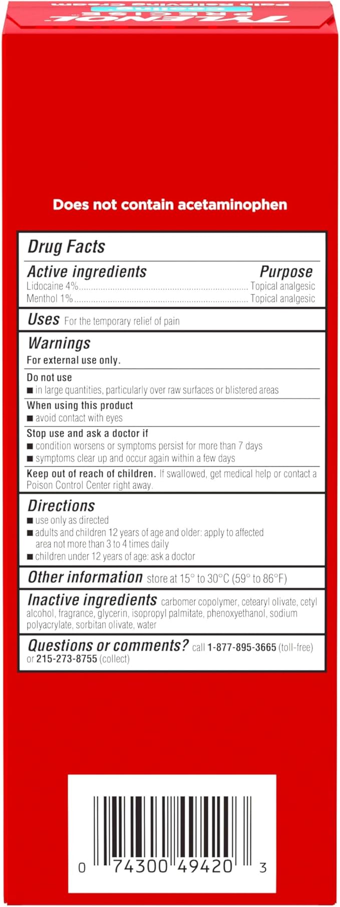 Tylenol Precise Cooling Pain Relieving Cream, Maximum Strength 4% Lidocaine & 1% Menthol Cream for Joint Pain, Fast-Acting, Penetrating Pain Relieving Cream, Light Scent, 4oz