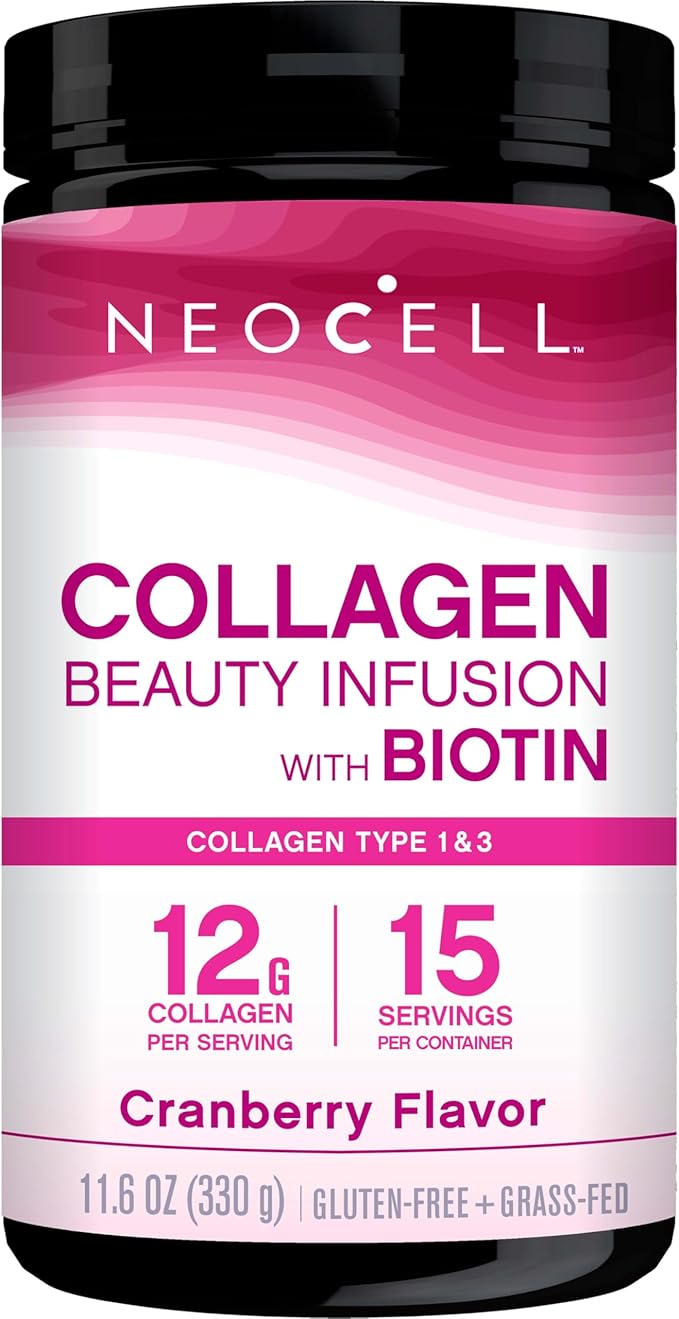 NeoCell Collagen Beauty Infusion With Biotin, Collagen Supplement for Healthy Skin, Hair and Nails, Includes Antioxidants, Cranberry Flavor, Powder, 11.6 Oz, 1 Canister