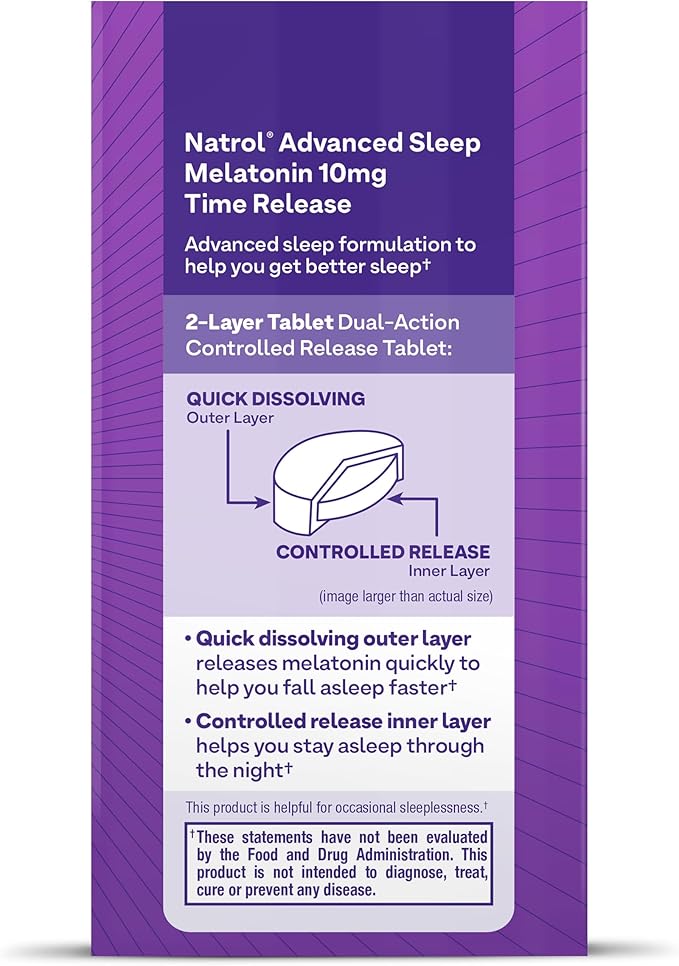 Natrol Melatonin 10mg Tablets, Advanced Sleep Dietary Supplement for Restful Sleep, 100 Melatonin Time Release Tablets, 100 Servings