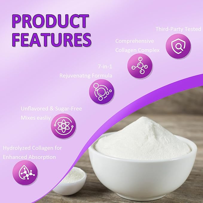 Multi Collagen Peptides Powder - Hydrolyzed Collagen Types I, II, III, V, X for Skin, Hair, Nails & Joint Support - Unflavored, Gluten-Free, Easy to Mix - Non-GMO, Paleo Friendly 16oz (1 Pack)