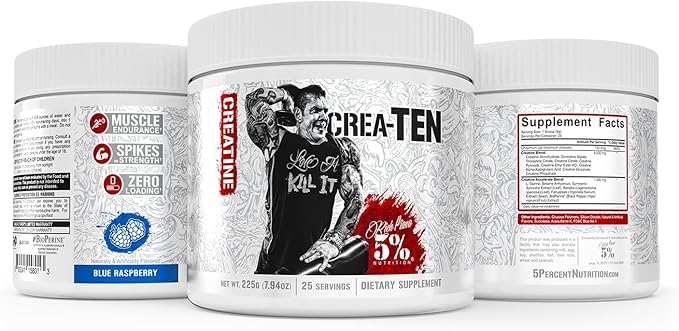 5% Nutrition CreaTEN Creatine Complex + Accelerators | Flavored Creatine Powder for Muscle Gain | Max Power, Strength, Endurance, & Recovery (Blue Raspberry)