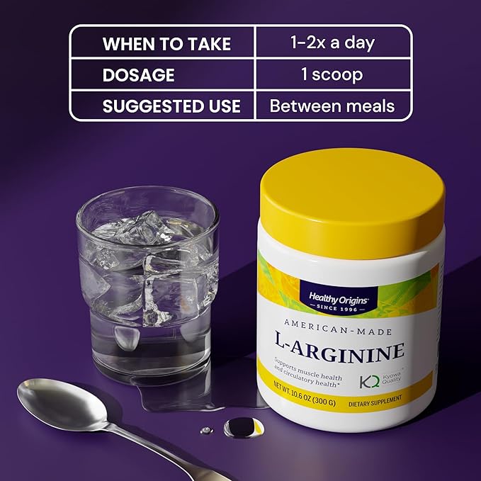 Healthy Origins - L-Arginine (American-Made, Non-GMO, Gluten Free, Muscle Support), 10.6 Ounce