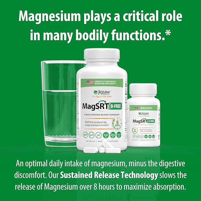 Jigsaw Health MagSRT (B-Free) | Premium, Organic, Slow Release Magnesium Supplement | Active, Bioavailable Magnesium Malate Tablets | 240 Tablets | 60 Servings