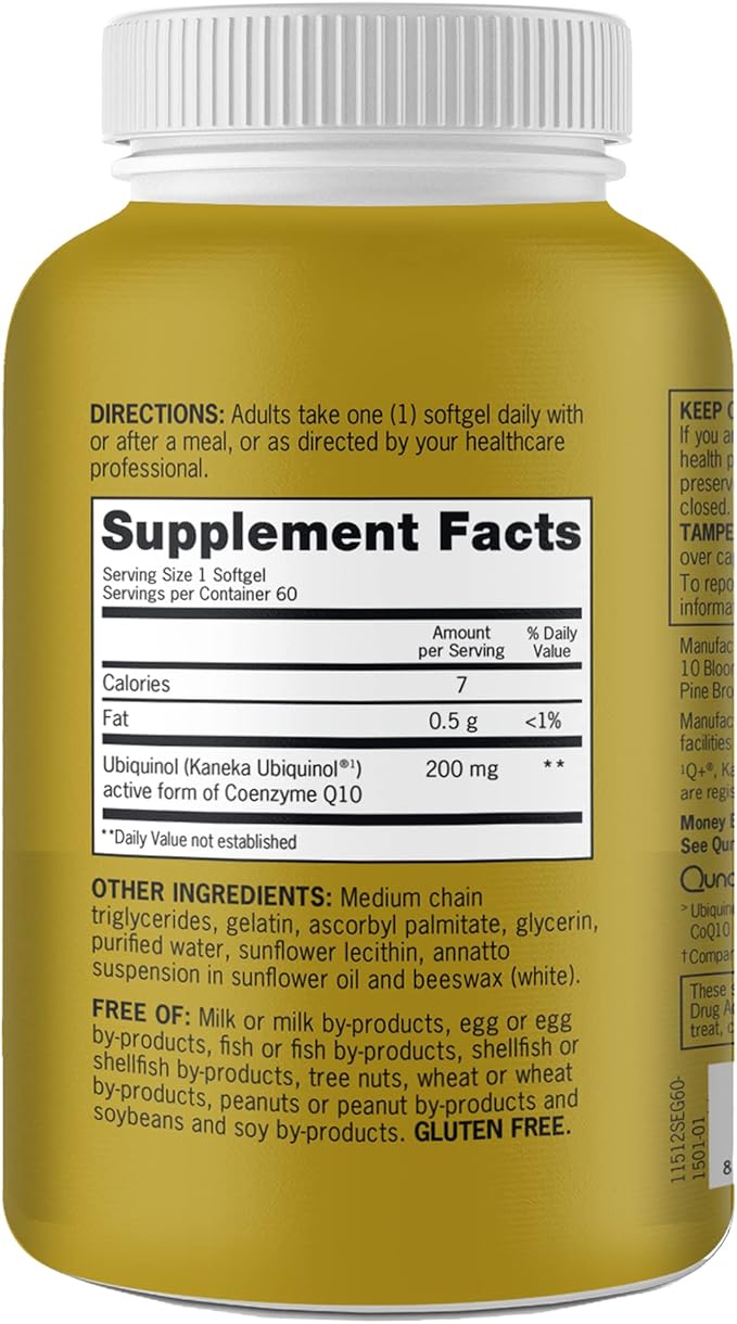 Qunol Ubiquinol CoQ10 200mg Softgels, Powerful Antioxidant for Heart and Vascular Health, Essential for Energy Production, Natural Supplement Active Form of CoQ10, 60ct Softgels