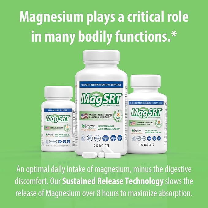 Jigsaw Health MagSRT | Magnesium Supplement with Vitamin B6, Folate & B12 | 240 Tablets | 60 Servings