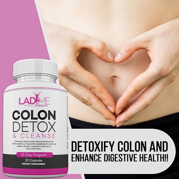 Pure Colon Cleanse & Detox 15 Day Program - Herbal Laxative Constipation Relief with Psyllium Husk, Cascara Sagrada & Senna Leaves - Special Women Intestinal Cleanser by Ladyme - 30 Capsules