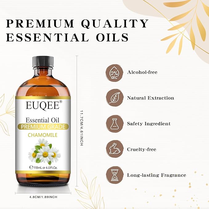 Chamomile Essential Oil 118ml Pure Chamomile Oil Aromatherapy Essential Oil with Glass Dropper for Diffuser, Candle Making - 4 OZ