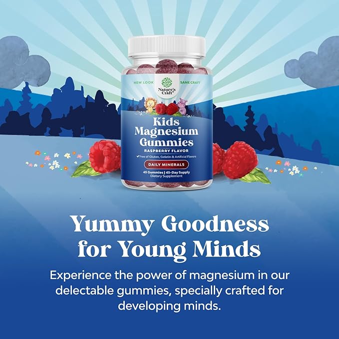 Kids Magnesium Gummies - Calm Relaxing Mg Citrate Supplement with Raspberry Flavor - Calm Magnesium Supplement for Nerve Health, Muscles & Heart Support - Mag Citrate Gummies, 45 Count Pack