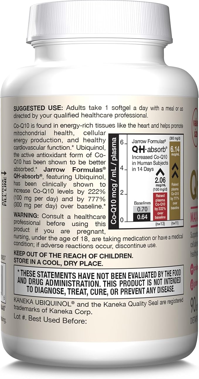 Jarrow Formulas CoQ10 200mg Softgels - 90 Day Supply, Ubiquinol Co Q 10 Supplement for Cardiovascular Health, 90 Softgels