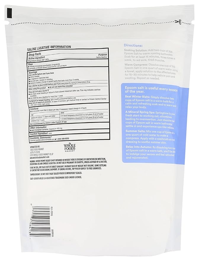 365 by Whole Foods Market, First Aid Epsom Salt, Magnesium Sulfate USP, 96 Ounce