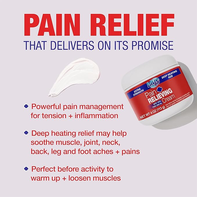 Blue Goo Pain Relieving Cream – FSA & HSA Eligible, Relief for Back/Neck Pain, Sports-Related Muscle/Joint, Sprains/Strains, Deep Heating Rub, Made w/ 100% Pure Emu Oil, 4 oz (1 Pack)