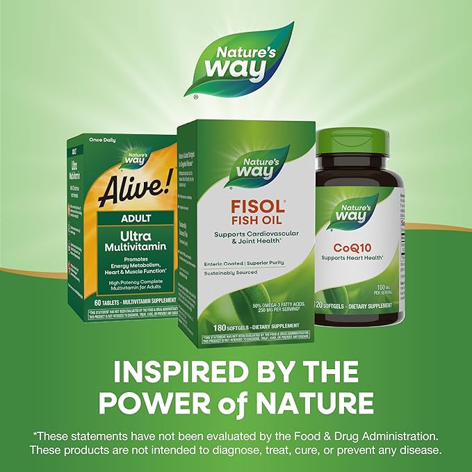 Nature's Way Fisol Fish Oil, Enteric Coated, Supports Cardiovascular and Joint Health*, Mega Potency Omega-3s, 180 Softgels (Packaging May Vary)