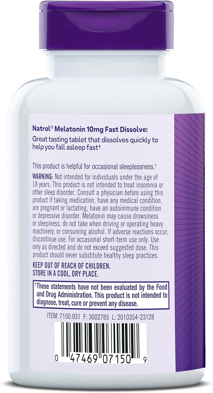 Natrol Fast Dissolve Melatonin 10mg Tablets - Strawberry Flavor, 100 Count, Sleep Support Melatonin Tablets for Adults, 100-Day Supply