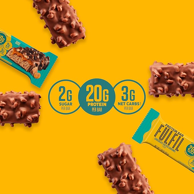 FULFIL Protein Bars, Chocolate Salted Caramel Flavored, Gluten Free with 20g Protein, Pantry Staples, 12 Count