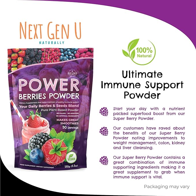 Super Berry Powder - 150g - Immune Support - Food Supplement - Superfood Berries - Smoothie Mix for Shakes - Healthy Boost for Detox Juice Beverages or Any Drink - by NextGenU