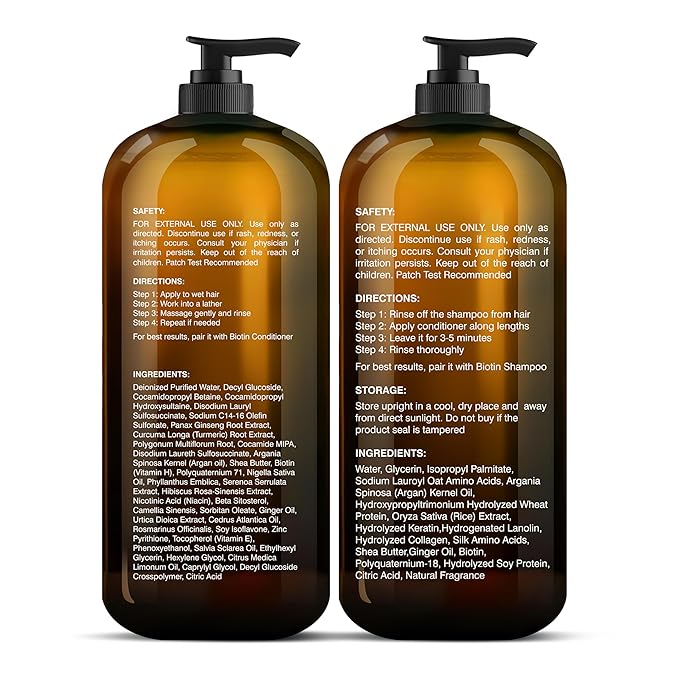 Botanic Hearth Biotin Shampoo and Conditioner Set - with Ginger Oil & Keratin for Hair Loss and Thinning Hair for Men and Women - Sulfate Free, 16 fl oz each