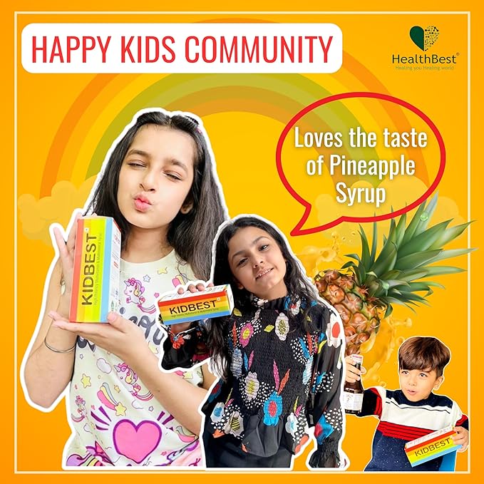 Kidbest Appetite Stimulant Syrup for 3-13 Yrs Kids | Increase Hunger | Helps Maintain Weight | Gluten Free | L-Lysine HCI,Vitamins B1,B2,B6,B12 | 200 ml