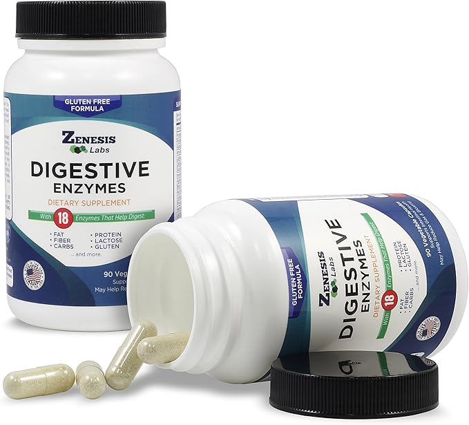 Zenesis Labs Digestive Enzymes - with Amylase, Bromelain, Protease, Lipase, & 14 Other Enzymes - 90 Capsules