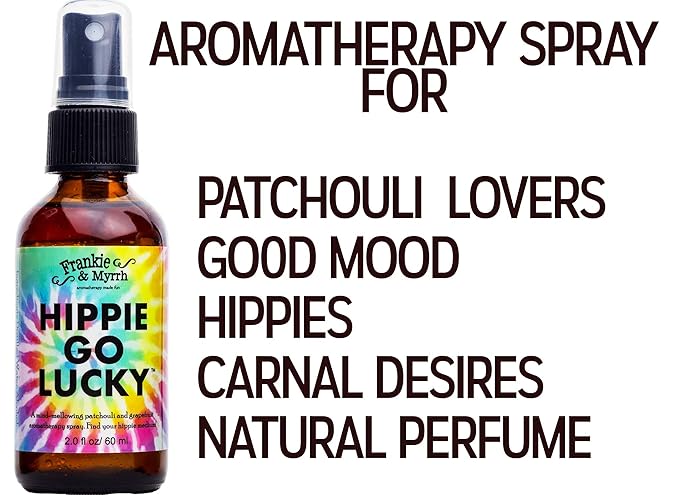Frankie and Myrrh Hippie Go Lucky - Patchouli & Grapefruit Oil | Earthy, Musky Freshwater Cologne Aromatherapy Spray for Relaxing Stimulation and Energy | Room, Linen and Body Mist