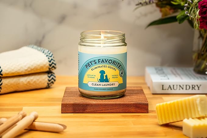 Pet's Favorite Fresh Laundry Pet Odor Candle, Clean Burning, Long Lasting Plant Based Soy Candles with a Cotton Wick, Pack of 2