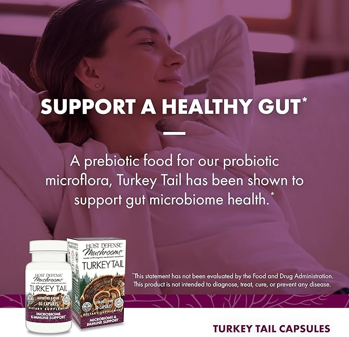 Host Defense Turkey Tail Capsules - Digestive Health & Immune Response Support Supplement - Mushroom Supplement for Gastrointestinal & Gut Microbiome Support - 30 Capsules (15 Servings)*