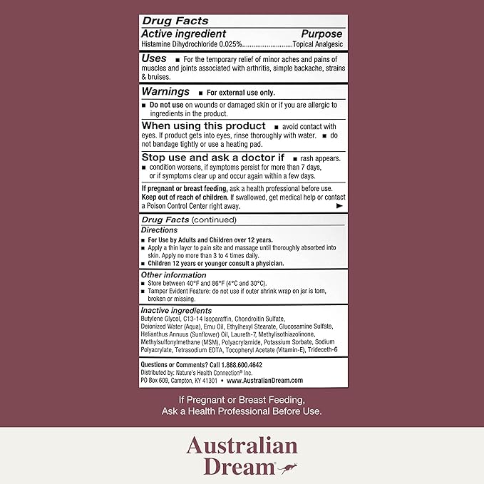 Australian Dream Arthritis Pain Relief Cream - Soothing & Non-Greasy - Powerful Topical Arthritis Pain Relief - Good for Muscle Aches or Joints - 4 oz Jar