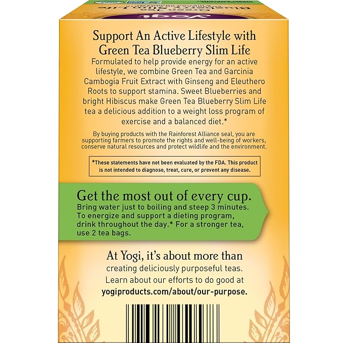 Yogi Tea - Green Tea Blueberry Slim Life (4 Pack) - Energizes and Supports a Dieting Program with Garcinia Cambogia - Contains Caffeine - 64 Organic Tea Bags
