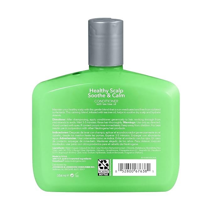 Neutrogena Tea Tree Oil Conditioner - Soothing & Calming for Healthy, Moisturized Hair & Scalp, pH-Balanced, Paraben-Free, Phthalate-Free, Safe for Color-Treated Hair, 12 fl oz