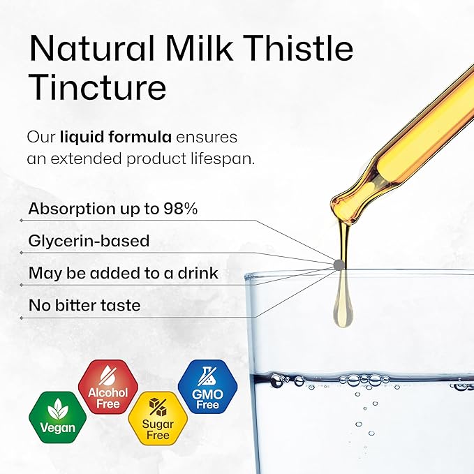 BIO KRAUTER Milk Thistle Liquid Drops - Milk Thistle Silymarin Liver Support Supplement - Alcohol & Sugar Free Tincture for Liver Cleanse Detox - 2 Fl. Oz.