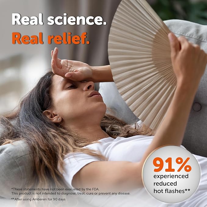 Amberen: Safe Multi-Symptom Menopause Relief. Clinically Shown to Relieve 12 Menopause Symptoms: Hot Flashes, Night Sweats, Mood Swings, Low Energy and More. 1 Month Supply