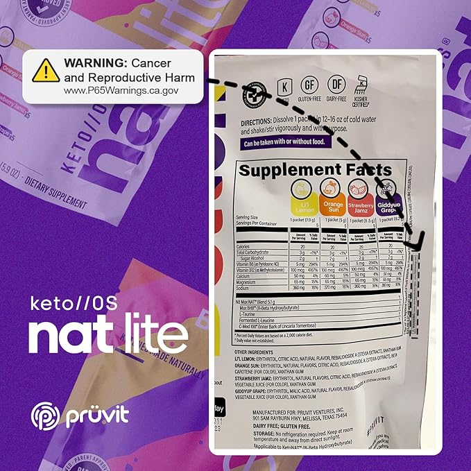 Pruvit Keto//OS® NAT Lite Supplement for Improving Brain Function, Digestion and Boosting Metabolism 5.9 OZ - 20 Count