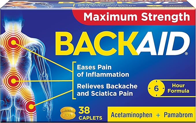 Backaid Max Relief Caplets, Aspirin-Free Pain Relief from Backache, Sciatica and Leg Pain, Long-Lasting 6 Hour Formula, Analgesic/Diuretic, 38 Count