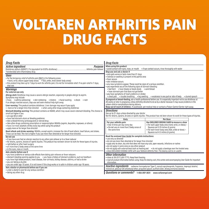 Voltaren Arthritis Pain Gel for Powerful Topical Arthritis Pain Relief with Diclofenac, No Prescription Needed - 1.7 oz/50 g Tube