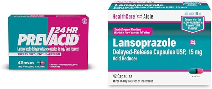 Prevacid 24HR Acid Reducer 42ct & Lansoprazole Heartburn Relief Capsules 42ct Bundle