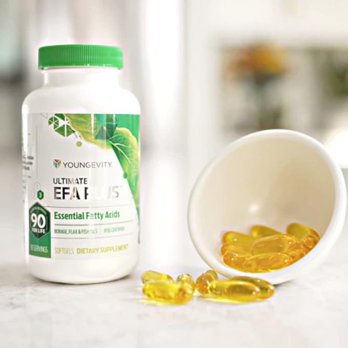 Youngevity Ultimate EFA Plus – Essential Fatty Acids, 90 Soft Gels – Balanced Fish Oil Formula for Heart, Brain, Joint, Skin Health – Omega-3, Omega-6, Omega-9 Supplement for Optimal Health Support