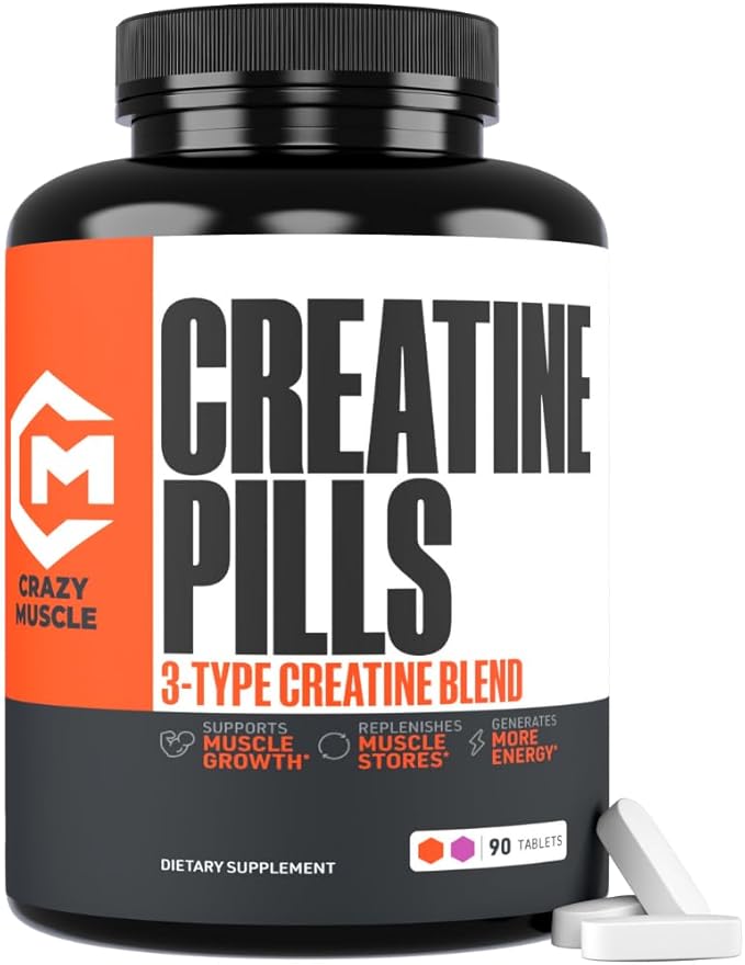 Creatine Pills, 5g 3X Pure Creatine Monohydrate Pills, Pre Workout Bulk Muscle Mass Gainer, High Absorption Easy to Take ThreeAtine 3 Type Optimum Performance for Lean Growth Men Women, 90 Tablets