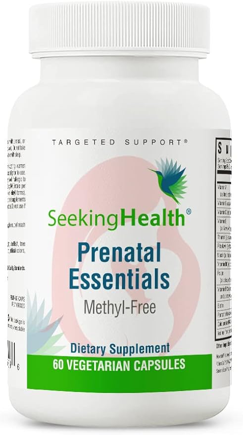 Seeking Health Prenatal Essentials Methyl-Free, Folate, Vitamin B12, Methylation Support, Multivitamin to Support Fertility, Conception, Pregnancy and Breastfeeding, Vegetarian (60 Capsules)
