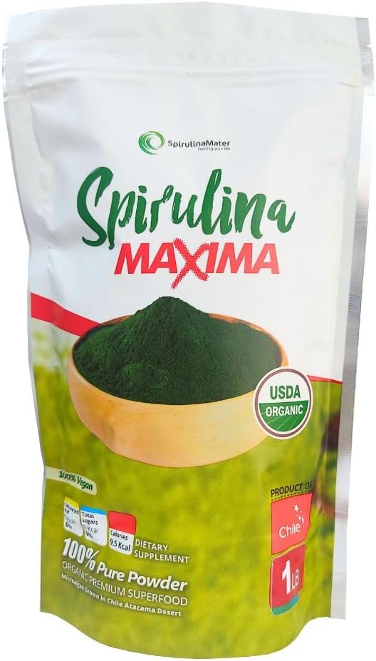 Spirulina Powder, USDA Organic Produced in The Atacama Desert - Rich in Nutrients, Enhances Your Body Defenses, Aids with Digestive Wellness & Stay Energized - 1 LB