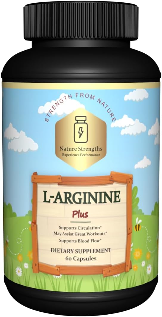 L-ARGININE Plus - Premium Nitric Oxide Booster with Citrulline & Beta Alanine - Supports Blood Flow & Circulation, Enhances Workouts - 60 Veggie Capsules - Bottled in USA
